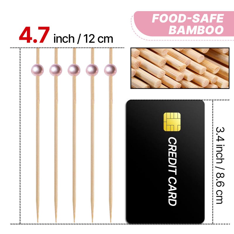 PuTwo Toothpicks for Cocktail Appetizers Fruits Dessert, 100 Count, Pink Pearls - Image 2